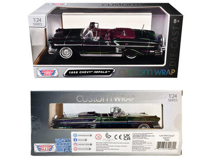 1958 Chevrolet Impala Green and Purple Chrome "Custom Wrap" Series 1/24 Diecast Model Car by Motormax <h2>1958 Motormax</h2> <p>High-quality perfect for collectors enthusiasts. Features detailed inter