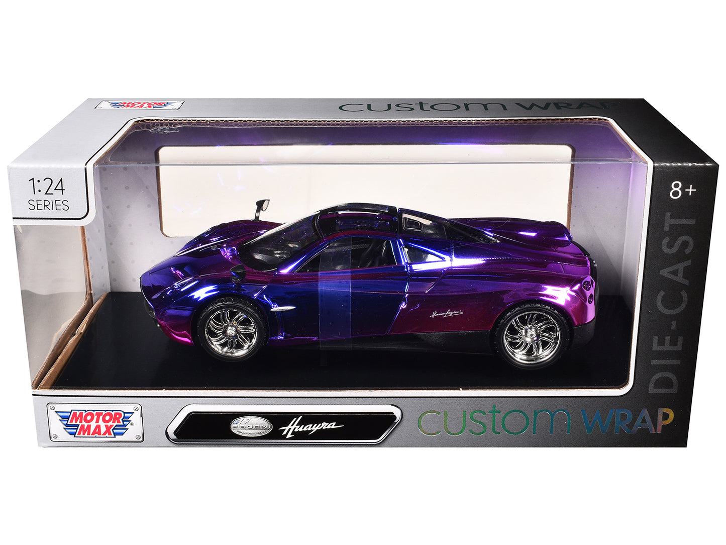 Pagani Huayra Pink and Purple Chrome "Custom Wrap" Series 1/24 Diecast Model Car by Motormax <h2>Pagani Motormax</h2> <p>High-quality perfect for collectors enthusiasts. Features detailed interior ext