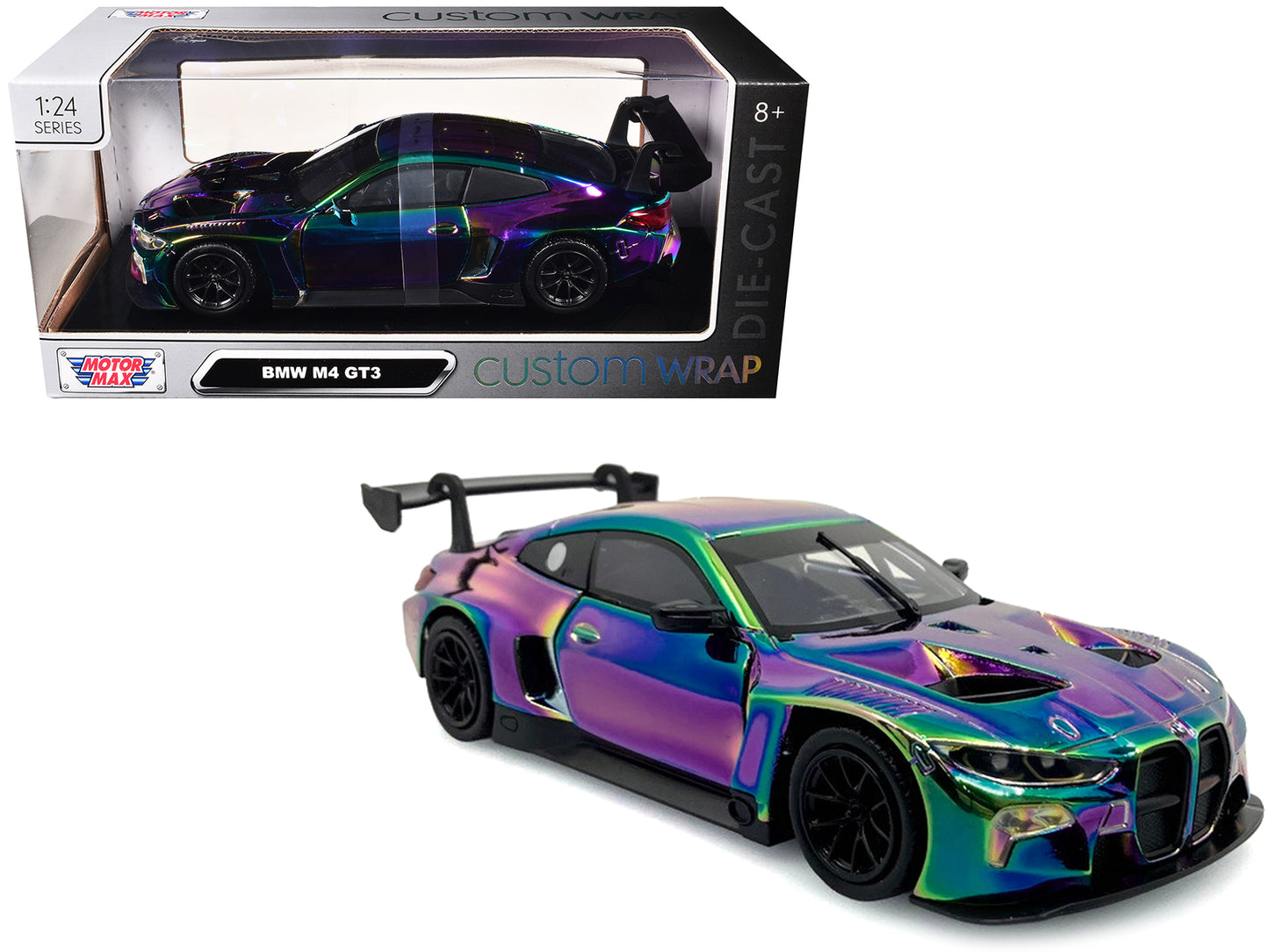 BMW M4 GT3 Chameleon Chrome "Custom Wrap" Series 1/24 Diecast Model Car by Motormax <h2>BMW Motormax</h2> <p>High-quality perfect for collectors and enthusiasts. Features detailed interior exterior cr