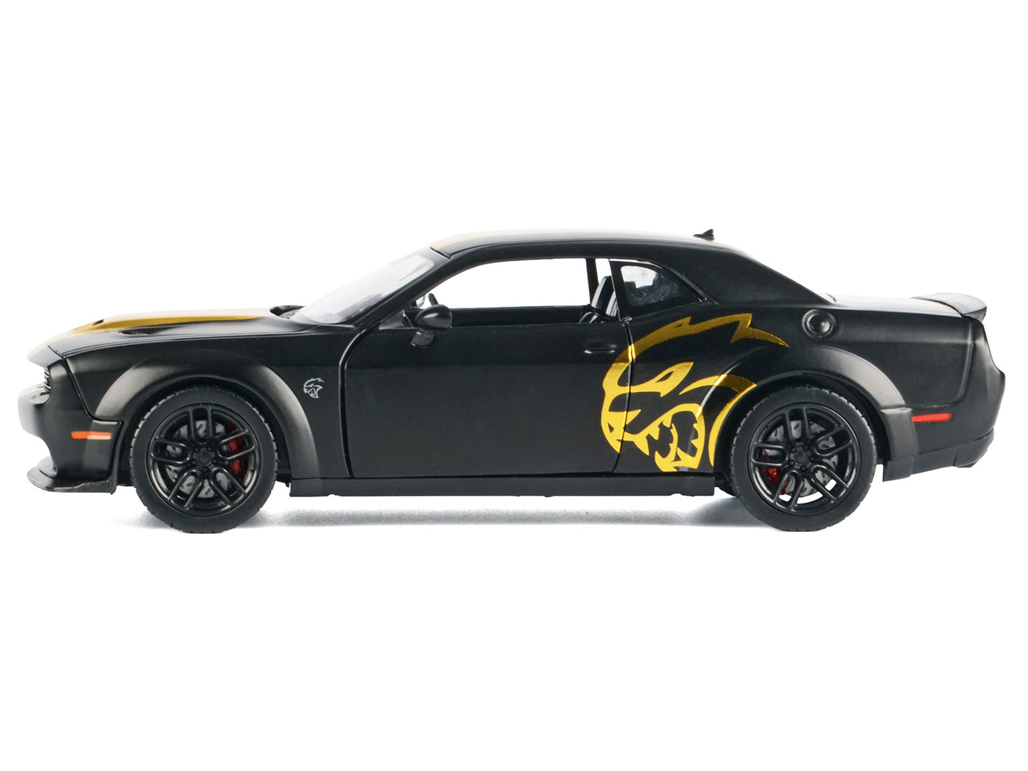 2018 Dodge Challenger SRT Hellcat Widebody Matt Black with Gold Stripes and Graphics "Midnight Eclipse" Series 1/24 Diecast Model Car by Motormax <h2>2018 Motormax</h2> <p>High-quality perfect for col