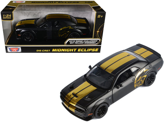 2018 Dodge Challenger SRT Hellcat Widebody Matt Black with Gold Stripes and Graphics "Midnight Eclipse" Series 1/24 Diecast Model Car by Motormax <h2>2018 Motormax</h2> <p>High-quality perfect for col