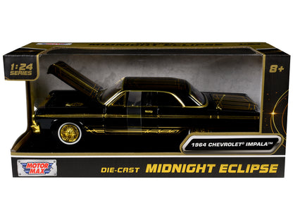 1964 Chevrolet Impala Lowrider Black with Gold Graphics and Wheels "Midnight Eclipse" Series 1/24 Diecast Model Car by Motormax <h2>1964 Motormax</h2> <p>High-quality perfect for collectors enthusiast