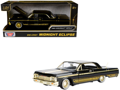 1964 Chevrolet Impala Lowrider Black with Gold Graphics and Wheels "Midnight Eclipse" Series 1/24 Diecast Model Car by Motormax <h2>1964 Motormax</h2> <p>High-quality perfect for collectors enthusiast