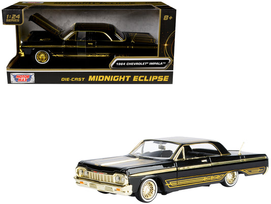1964 Chevrolet Impala Lowrider Black with Gold Graphics and Wheels "Midnight Eclipse" Series 1/24 Diecast Model Car by Motormax <h2>1964 Motormax</h2> <p>High-quality perfect for collectors enthusiast