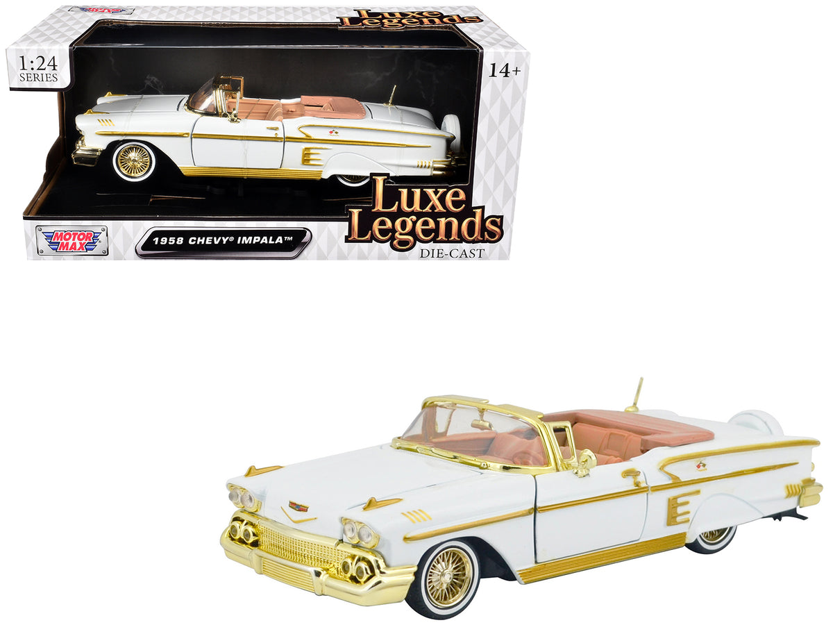1958 Chevrolet Impala White Metallic Gold 1/24 Diecast Model Car - Motormax