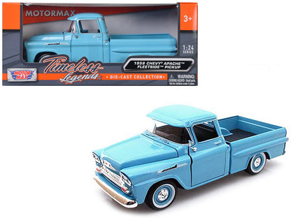 1958 Chevrolet Apache Fleetside Pickup Truck Light Blue 1/24 Diecast Model Car by Motormax <h2>1958 Motormax</h2> <p>High-quality perfect for collectors and enthusiasts. Features detailed interior ext