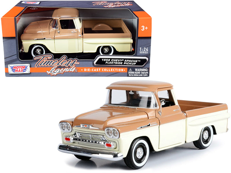 1958 Chevrolet Apache Fleetside Pickup Truck Brown and Beige 1/24 Diecast Model Car by Motormax <h2>1958 Motormax</h2> <p>High-quality perfect for collectors enthusiasts. Features detailed interior ex