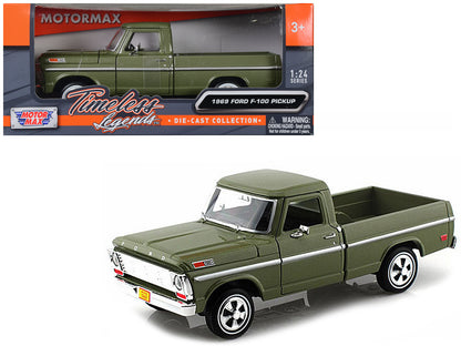 1969 Ford F-100 Pickup Truck Green 1/24 Diecast Model Car by Motormax <h2>1969 Motormax</h2> <p>High-quality perfect for collectors and enthusiasts. Features detailed interior exterior craftsmanship,