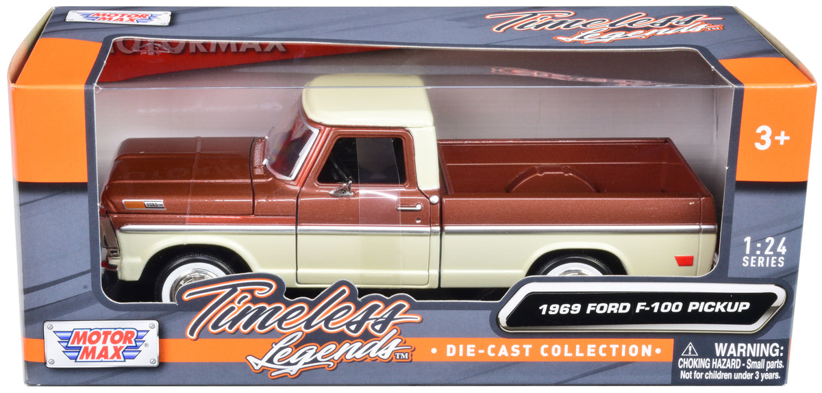 1969 Ford F-100 Pickup Truck Brown Metallic and Cream "Timeless Legends" 1/24 Diecast Model Car by Motormax <h2>1969 Motormax</h2> <p>High-quality perfect for collectors enthusiasts. Features detailed
