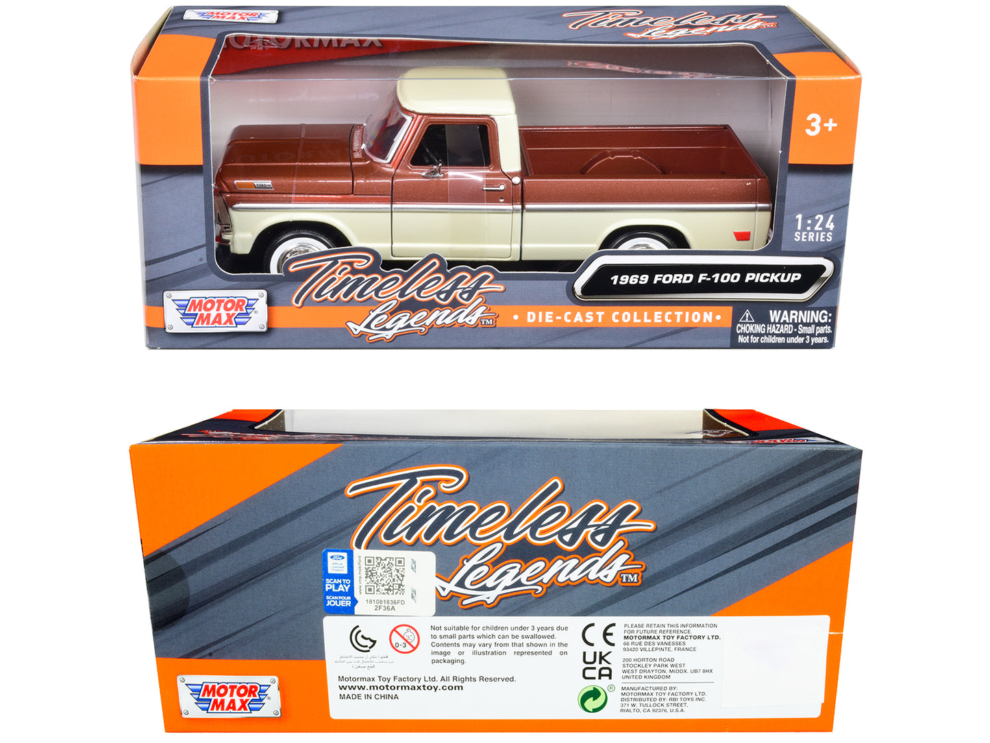 1969 Ford F-100 Pickup Truck Brown Metallic and Cream "Timeless Legends" 1/24 Diecast Model Car by Motormax <h2>1969 Motormax</h2> <p>High-quality perfect for collectors enthusiasts. Features detailed