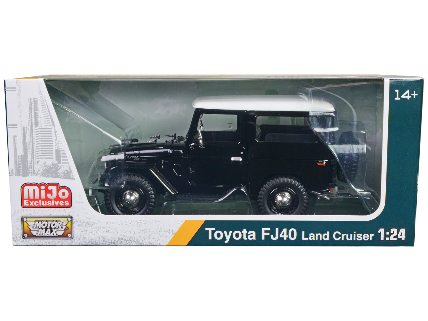 Toyota FJ40 Land Cruiser Black with White Top 1/24 Diecast Model Car by Motormax <h2>Toyota Motormax</h2> <p>High-quality perfect for collectors and enthusiasts. Features detailed interior exterior cr