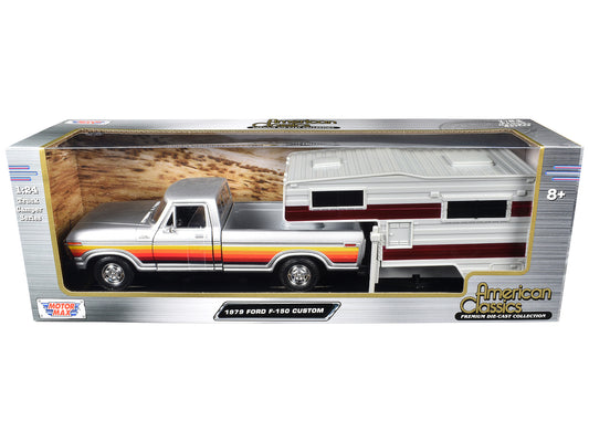 1979 Ford F-150 Custom Pickup Truck Silver Metallic with Side Stripes Camper Shell "American Classics" Series 1/24 Diecast Model Car by Motormax <h2>1979 Motormax</h2> <p>High-quality perfect for coll