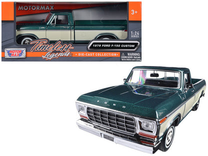 1979 Ford F-150 Pickup Truck Green Metallic and Cream 1/24 Diecast Model Car by Motormax <h2>1979 Motormax</h2> <p>High-quality perfect for collectors enthusiasts. Features detailed interior exterior