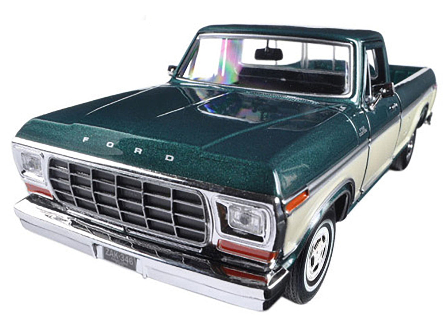 1979 Ford F-150 Pickup Truck Green Metallic and Cream 1/24 Diecast Model Car by Motormax <h2>1979 Motormax</h2> <p>High-quality perfect for collectors enthusiasts. Features detailed interior exterior