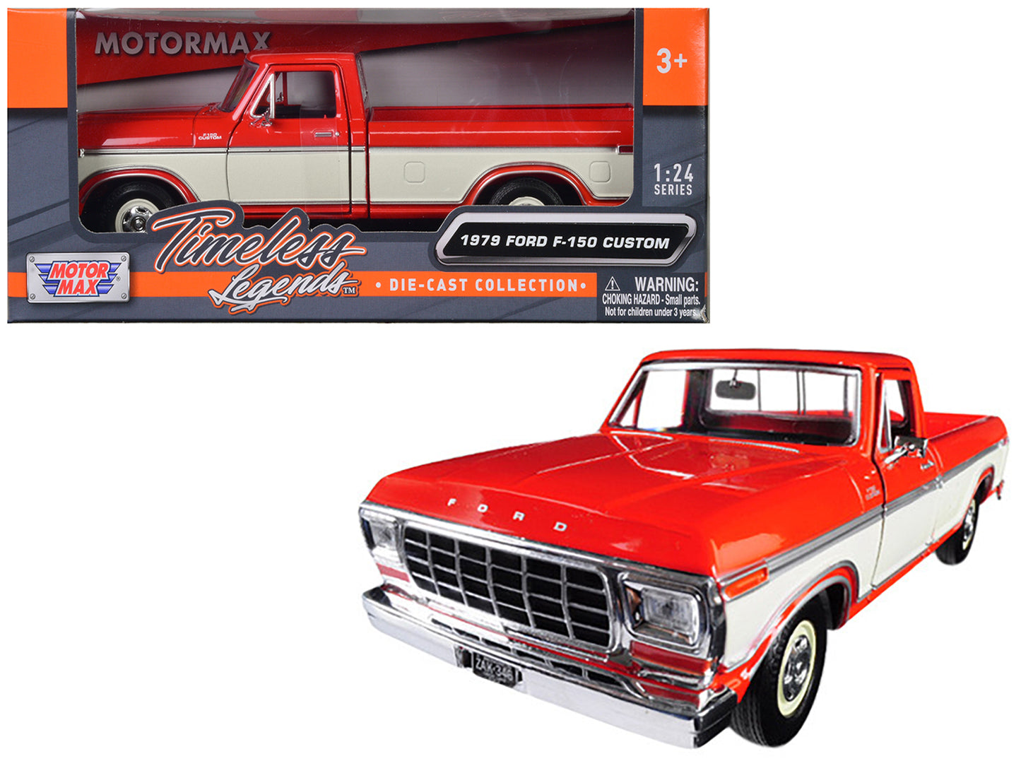 1979 Ford F-150 Custom Pickup Truck Orange and Cream 1/24 Diecast Model Car by Motormax <h2>1979 Motormax</h2> <p>High-quality perfect for collectors enthusiasts. Features detailed interior exterior c