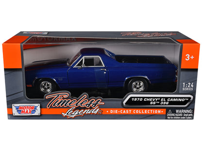 1970 Chevrolet El Camino SS 396 Dark Blue Metallic with Black Stripes 1/24 Diecast Model Car by Motormax