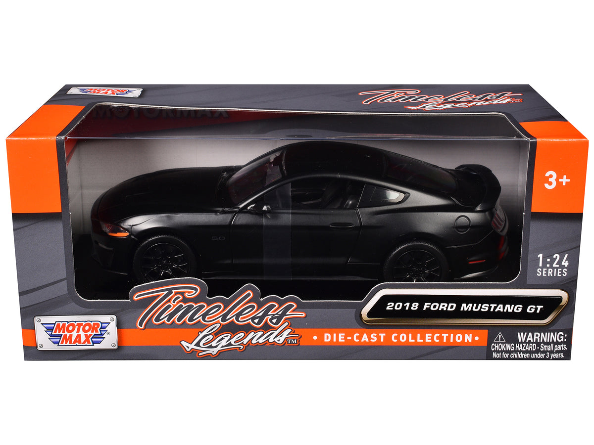2018 Ford Mustang GT 5.0 Matt Black with Black Wheels 1/24 Diecast Model Car