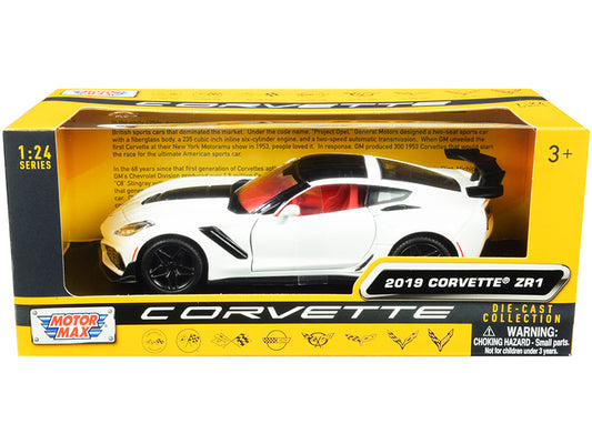 2019 Chevrolet Corvette C7 ZR1 White and Black with Red Interior "History of Corvette" Series 1/24 T&y Diecast Model Car by Motormax