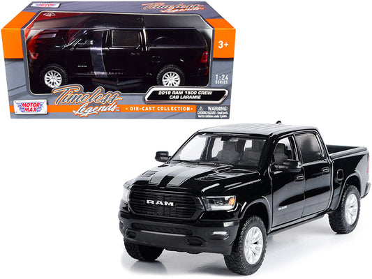 2019 RAM 1500 Laramie Crew Cab Pickup Truck Black with Silver Stripes 1/24 Diecast Model Car by Motormax <h2>2019 Motormax</h2> <p>High-quality perfect for collectors and enthusiasts. Features detaile