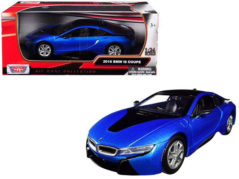2018 BMW i8 Coupe Metallic Blue with Black Top 1/24 Diecast Model Car by Motormax <h2>2018 Motormax</h2> <p>High-quality perfect for collectors and enthusiasts. Features detailed interior exterior cra