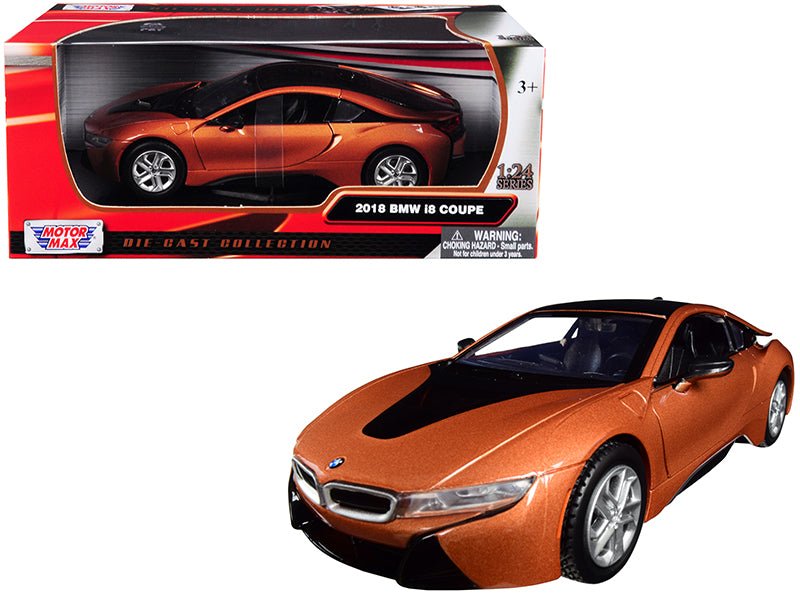 2018 BMW i8 Coupe Metallic Orange with Black Top 1/24 Diecast Model Car by Motormax <h2>2018 Motormax</h2> <p>High-quality perfect for collectors and enthusiasts. Features detailed interior exterior c