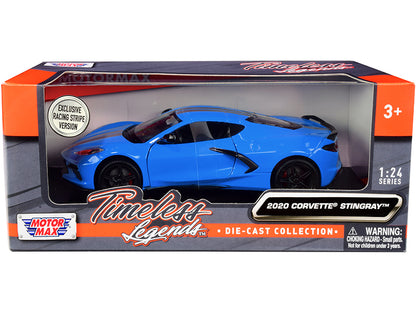 2020 Chevrolet Corvette C8 Stingray Blue with Silver Racing Stripes "Timeless Legends" 1/24 Diecast Model Car by Motormax <h2>2020 Motormax</h2> <p>High-quality perfect for collectors and enthusiasts.