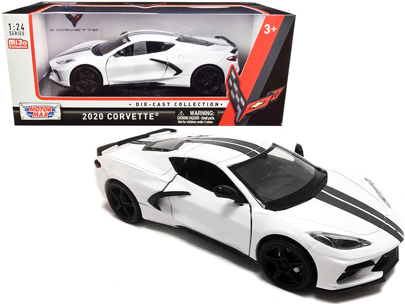 2020 Chevrolet Corvette C8 Stingray White with Gray Stripes 1/24 Diecast Model Car by Motormax <h2>2020 Motormax</h2> <p>High-quality perfect for collectors and enthusiasts. Features detailed interior
