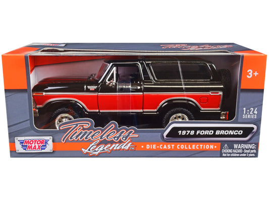 1978 Ford Bronco Ranger XLT with Spare Tire Black and Red "Timeless Legends" Series 1/24 Diecast Model Car by Motormax <h2>1978 Motormax</h2> <p>High-quality perfect for collectors enthusiasts. Featur