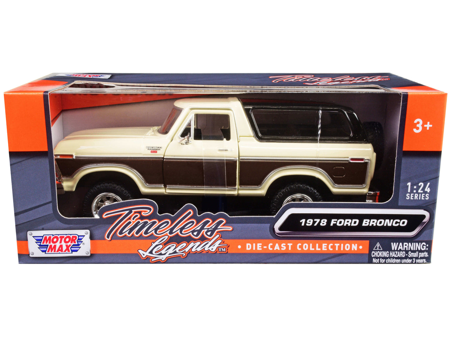 1978 Ford Bronco Ranger XLT with Spare Tire Cream and Brown Black Camper Shell "Timeless Legends" Series 1/24 Diecast Model Car by Motormax <h2>1978 Motormax</h2> <p>High-quality perfect for collector