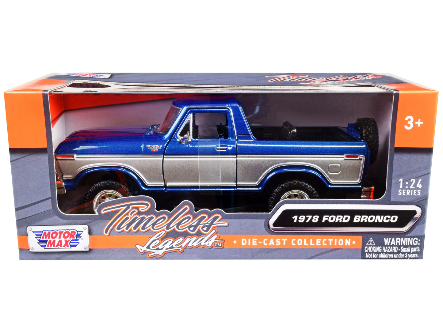 1978 Ford Bronco Ranger XLT (Open Top) with Spare Tire Blue Metallic and Silver "Timeless Legends" Series 1/24 Diecast Model Car by Motormax <h2>1978 Motormax</h2> <p>High-quality perfect for collecto