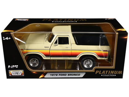 1978 Ford Bronco Custom Cream with Stripes and Black Top "Platinum Collection" Series 1/24 Diecast Model Car by Motormax <h2>1978 Motormax</h2> <p>High-quality perfect for collectors enthusiasts. Feat