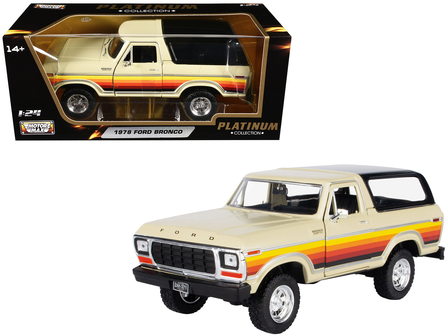 1978 Ford Bronco Custom Cream with Stripes and Black Top "Platinum Collection" Series 1/24 Diecast Model Car by Motormax <h2>1978 Motormax</h2> <p>High-quality perfect for collectors enthusiasts. Feat