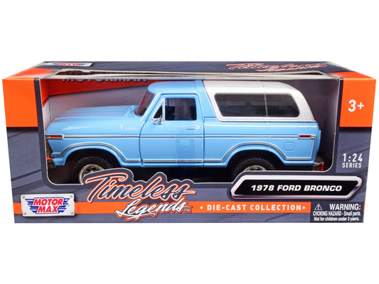 1978 Ford Bronco Custom Light Blue and White "Timeless Legends" Series 1/24 Diecast Model Car by Motormax <h2>1978 Motormax</h2> <p>High-quality perfect for collectors enthusiasts. Features detailed i
