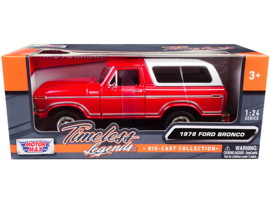 1978 Ford Bronco Custom Red and White "Timeless Legends" Series 1/24 Diecast Model Car by Motormax <h2>1978 Motormax</h2> <p>High-quality perfect for collectors enthusiasts. Features detailed interior