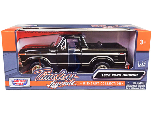 1978 Ford Bronco Custom (Open Top) Black "Timeless Legends" Series 1/24 Diecast Model Car by Motormax <h2>1978 Motormax</h2> <p>High-quality perfect for collectors and enthusiasts. Features detailed i