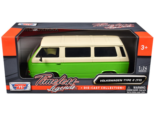 Volkswagen Type 2 (T3) Van Green and Beige "Timeless Legends" Series 1/24 Diecast Model Car by Motormax <h2>Volkswagen Motormax</h2> <p>High-quality perfect for collectors enthusiasts. Features detail