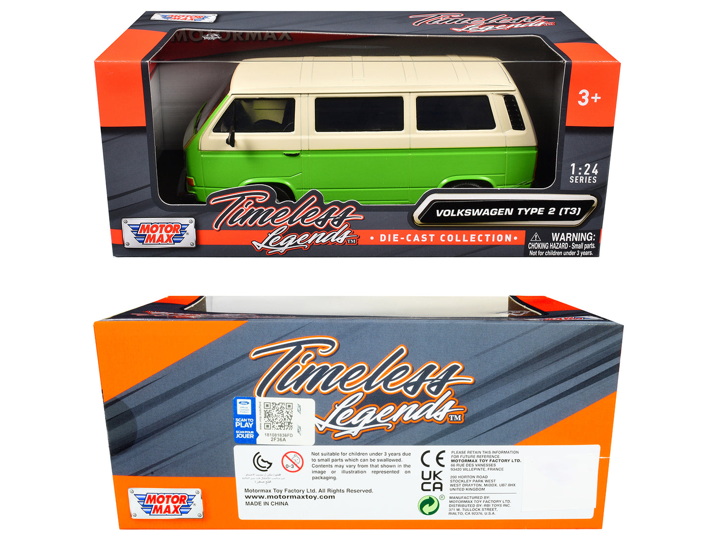 Volkswagen Type 2 (T3) Van Green and Beige "Timeless Legends" Series 1/24 Diecast Model Car by Motormax
