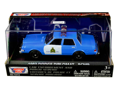 1983 Dodge Diplomat "Royal Canadian Mounted Police" (RCMP) Light Blue and White 1/43 Diecast Model Car by Motormax <h2>1983 Motormax</h2> <p>High-quality perfect for collectors enthusiasts. Features d