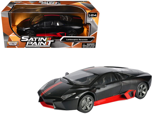 Lamborghini Reventon Matt Black with Red Stripes "Satin Paint" Series 1/24 T&y Diecast Model Car by Motormax