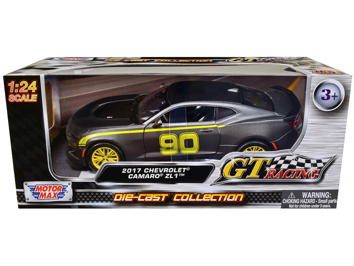 2017 Chevrolet Camaro ZL1 #90 Matt Gray with Yellow Stripes "GT Racing" Series 1/24 Diecast Model Car by Motormax <h2>2017 Motormax</h2> <p>High-quality perfect for collectors and enthusiasts. Feature