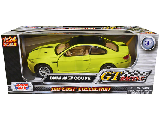 BMW M3 Coupe Neon Yellow with Matt Black Top and Stripes "GT Racing" Series 1/24 Diecast Model Car by Motormax <h2>BMW Motormax</h2> <p>High-quality perfect for collectors enthusiasts. Features detail
