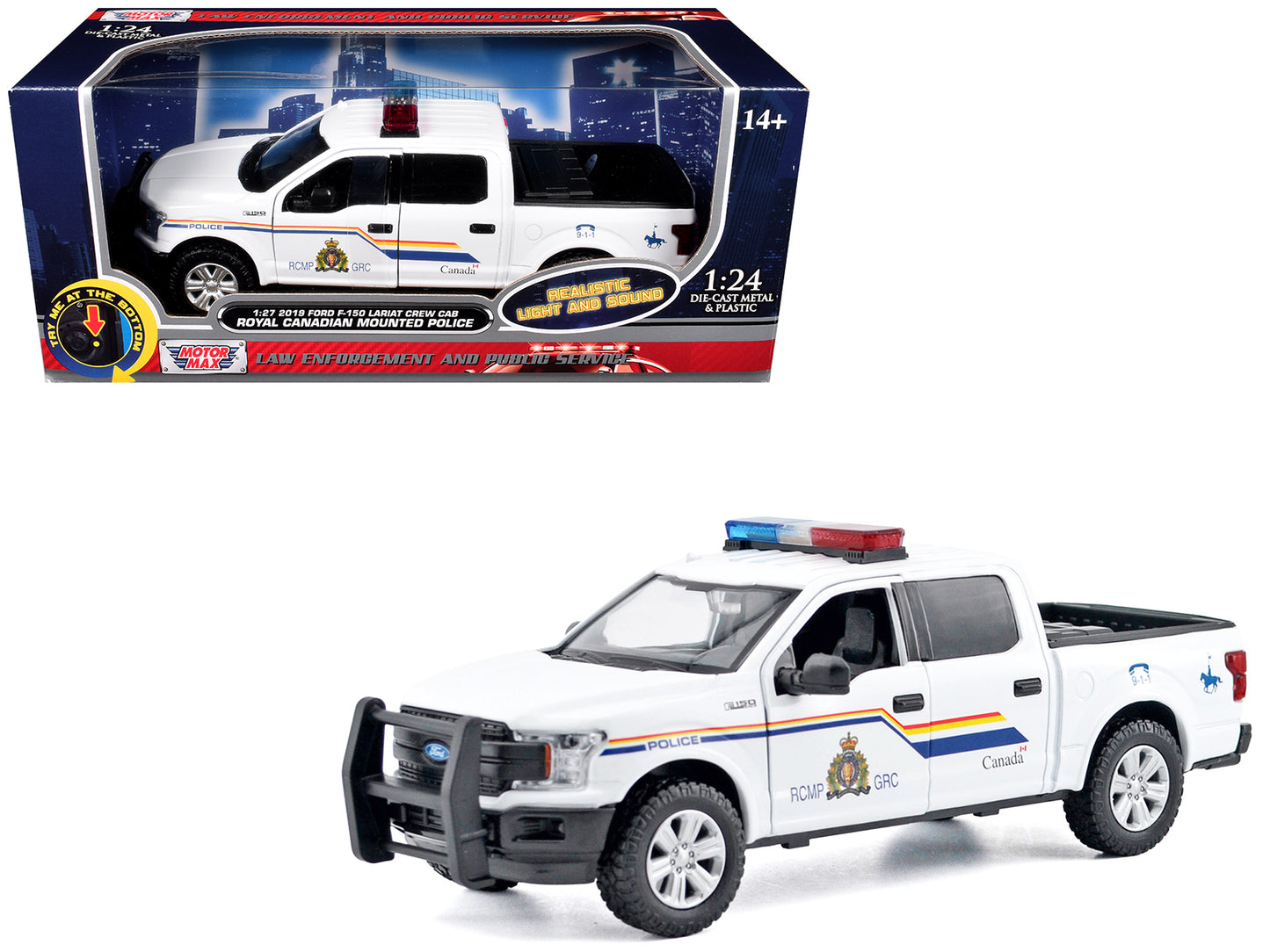 2019 Ford F-150 Lariat Crew Cab Pickup Truck "Royal Canadian Mounted Police" White with Flashing Light Bar and Front and Rear Lights and Sounds "Law Enforcement and Public Service" Series 1/27 T&y Diecast Model Car by Motormax