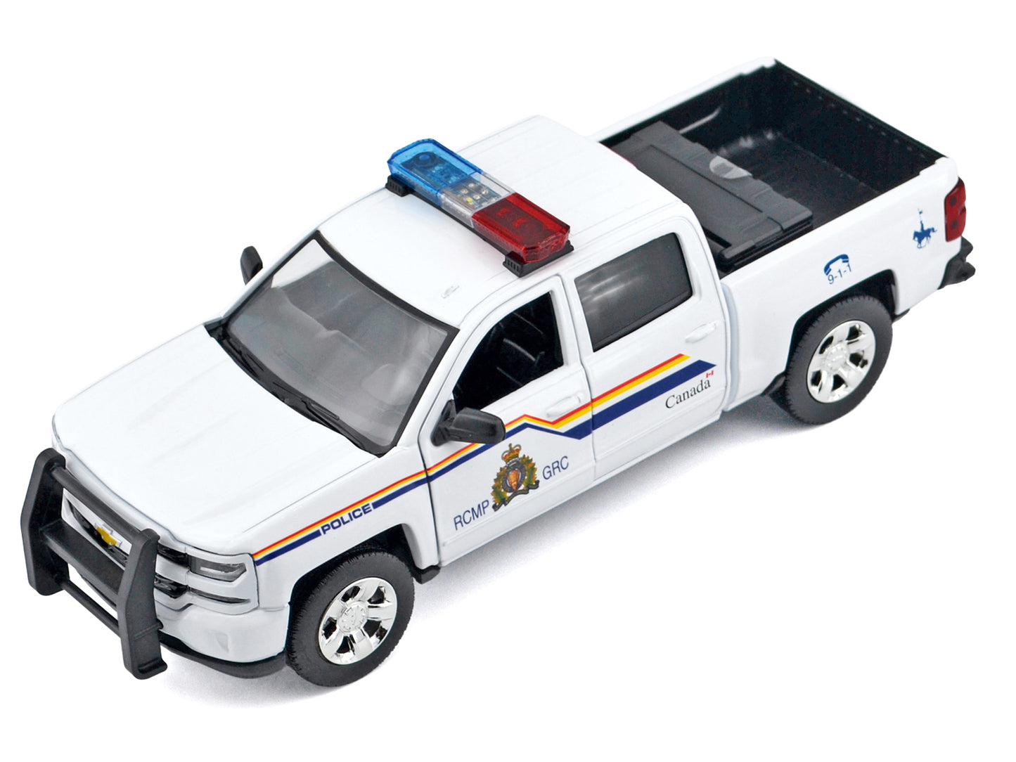 2017 Chevrolet Silverado 1500 LT Z71 Crew Cab Pickup Truck "Royal Canadian Mounted Police" White with Flashing Light Bar and Front and Rear Lights and Sounds "Law Enforcement and Public Service" Series 1/27 T&y Diecast Model Car by Motormax