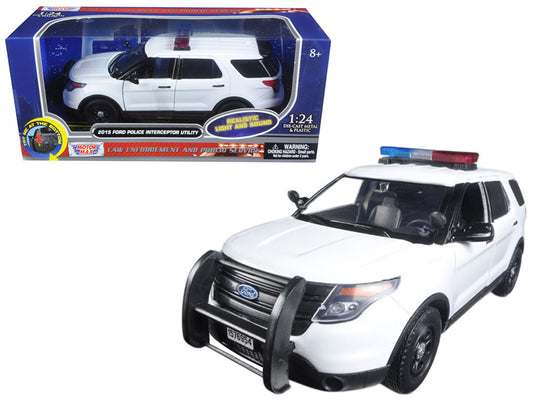 2015 Ford Police Interceptor Utility White with Flashing Light Bar and Front Rear Lights 2 Sounds 1/24 Diecast Model Car by Motormax <h2>2015 Motormax</h2> <p>High-quality perfect for collectors enthu