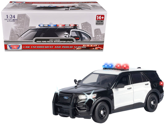 2022 Ford Police Interceptor Utility Black and White "Builder's Kit" with Flashing Light Bar Front Rear Lights Sounds 1/24 Diecast Model Car by Motormax <h2>2022 Motormax</h2> <p>High-quality perfect