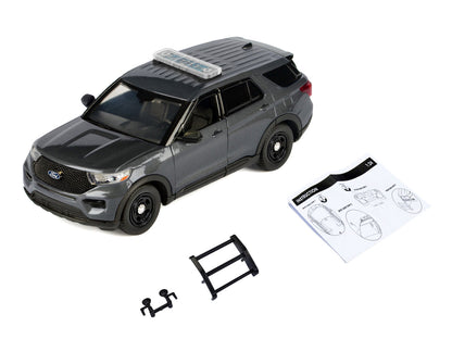 2022 Ford Police Interceptor Utility Dark Gray Metallic "Builder's Kit" with Flashing Light Bar and Front and Rear Lights and Sounds 1/24 Diecast Model Car by Motormax