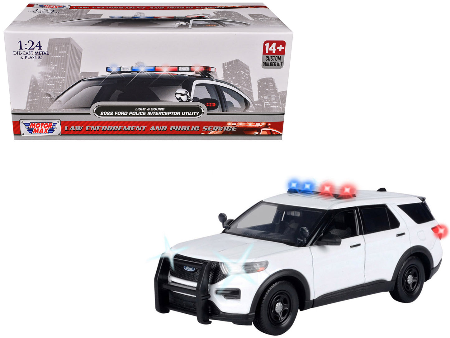 2022 Ford Police Interceptor Utility Plain White "Builder's Kit" with Flashing Light Bar and Front Rear Lights Sounds 1/24 Diecast Model Car by Motormax <h2>2022 Motormax</h2> <p>High-quality perfect