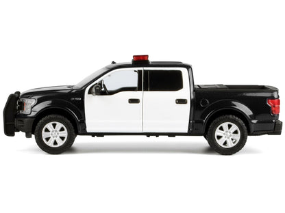 2019 Ford F-150 Lariat Crew Cab Pickup Truck Black and White with Flashing Light Bar Front Rear Lights Sounds 1/27 Diecast Model Car by Motormax <h2>2019 Motormax</h2> <p>High-quality perfect for coll