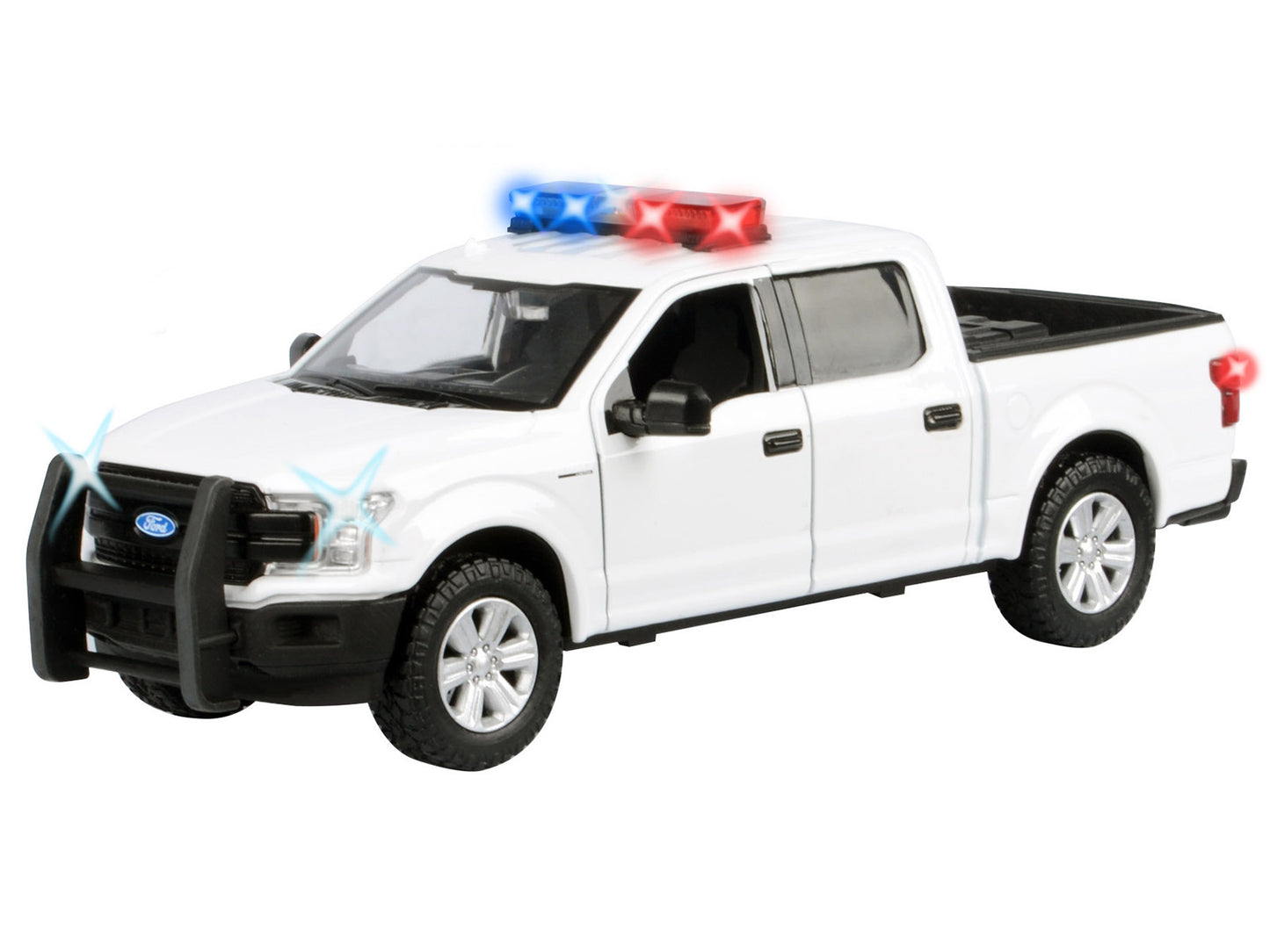 2019 Ford F-150 Lariat Crew Cab Pickup Truck White with Flashing Light Bar and Front Rear Lights Sounds 1/27 Diecast Model Car by Motormax <h2>2019 Motormax</h2> <p>High-quality perfect for collectors