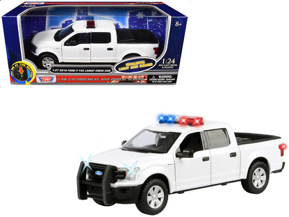2019 Ford F-150 Lariat Crew Cab Pickup Truck White with Flashing Light Bar and Front Rear Lights Sounds 1/27 Diecast Model Car by Motormax <h2>2019 Motormax</h2> <p>High-quality perfect for collectors